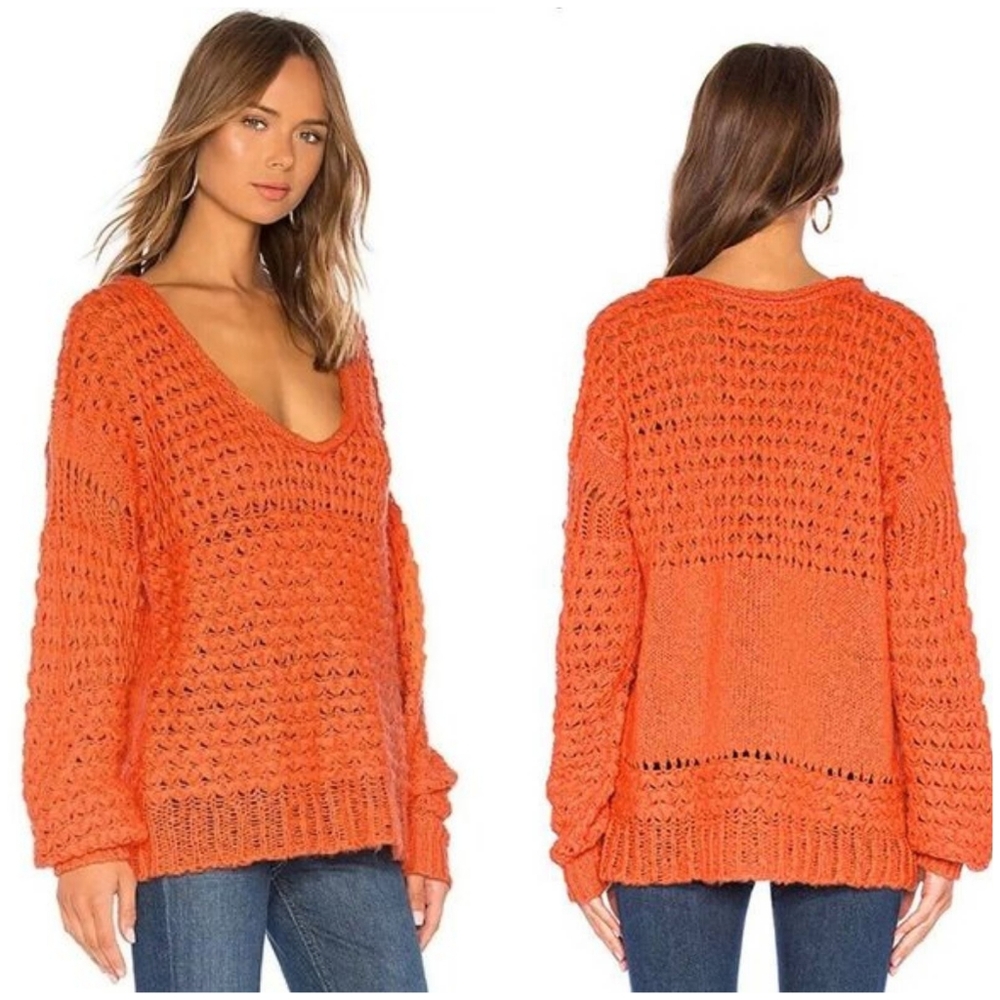 Free People Crashing Waves orange knit wool sweater XS